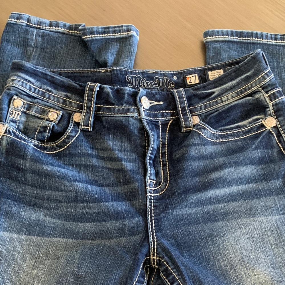 Miss Me Angel Wings Jeans with Embroidered Pocket Mid-Rise Curvy Boot Cut Sz 27 - Picture 7 of 9